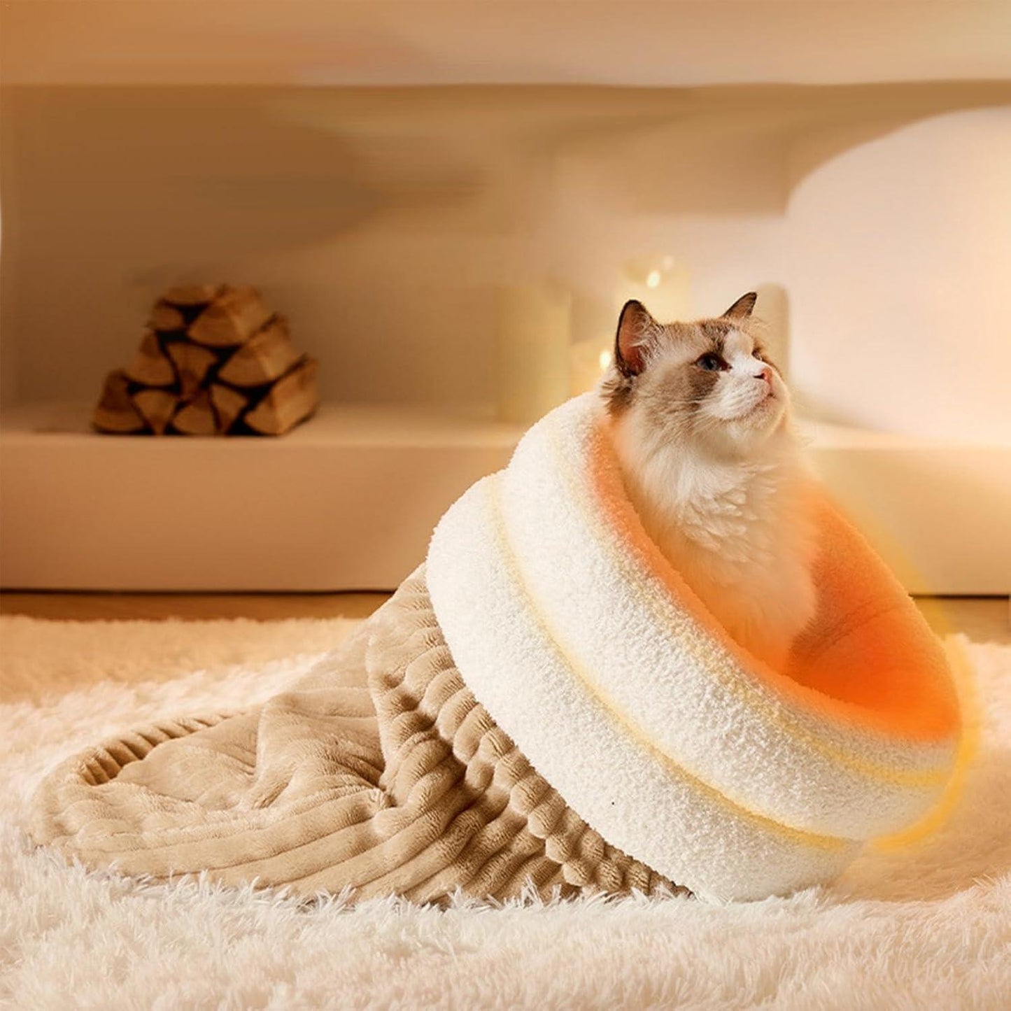 猫 ベット 寝袋 ハウス ペットベッド ドーム型 ふわふわ 秋 冬 暖かい 柔らかい 保温防寒 洗える 寒さ対策 寝心地がよく 高品質 可愛い - 楽カート