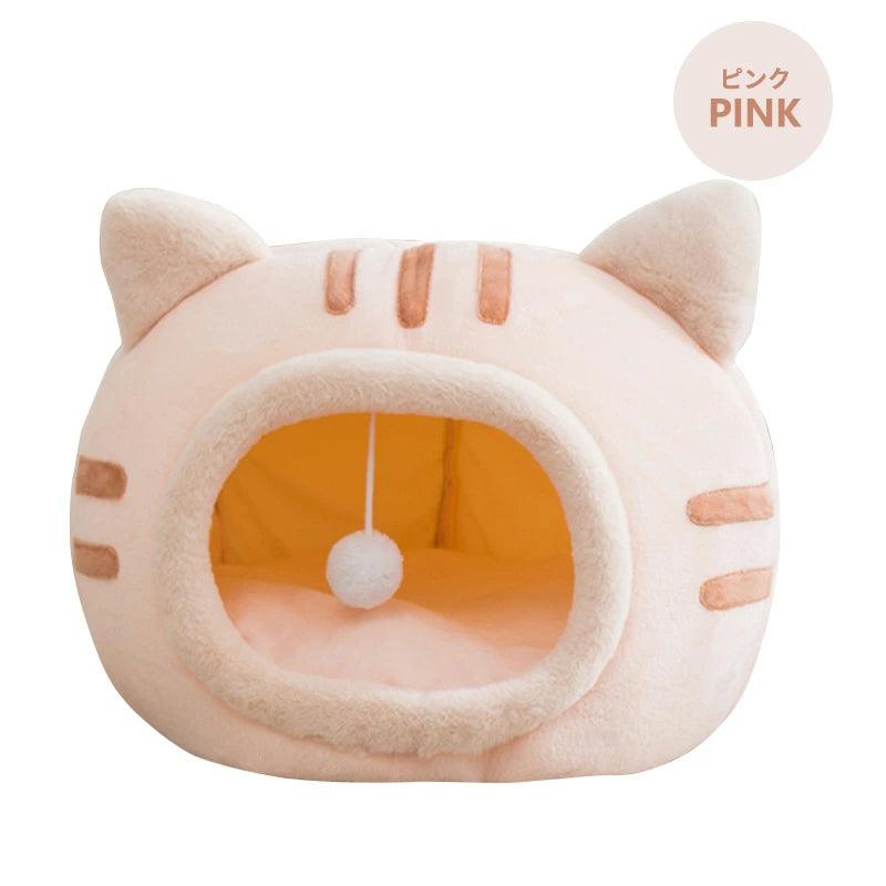 ペットハウス かわいい猫の形 猫型ペットベッド ペットベッド 犬 猫 いぬ ねこ ハウス ドーム 猫用ベッド ネコベッド パピー シニア 多頭飼い 子猫 秋 冬 防寒 寝床 かわいい ふわふわ クッション付き ペットファン - 楽カート