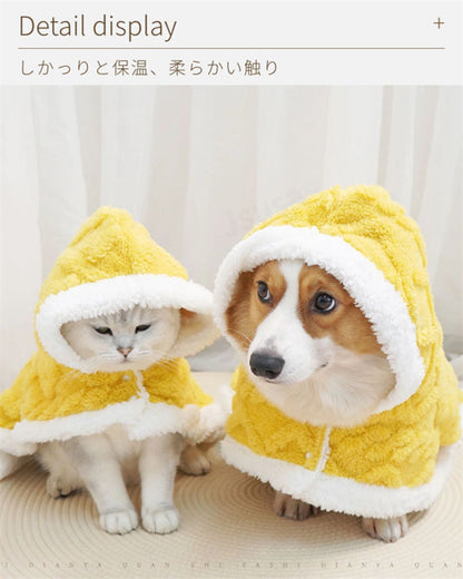 猫犬ペットマント 犬 着る毛布 犬用ポンチョドッグウエア ブランケット 防寒 もこもこ 可愛い 人気 ファッション 暖かい 防寒 コート 帽子付き 洗える 着脱が簡単